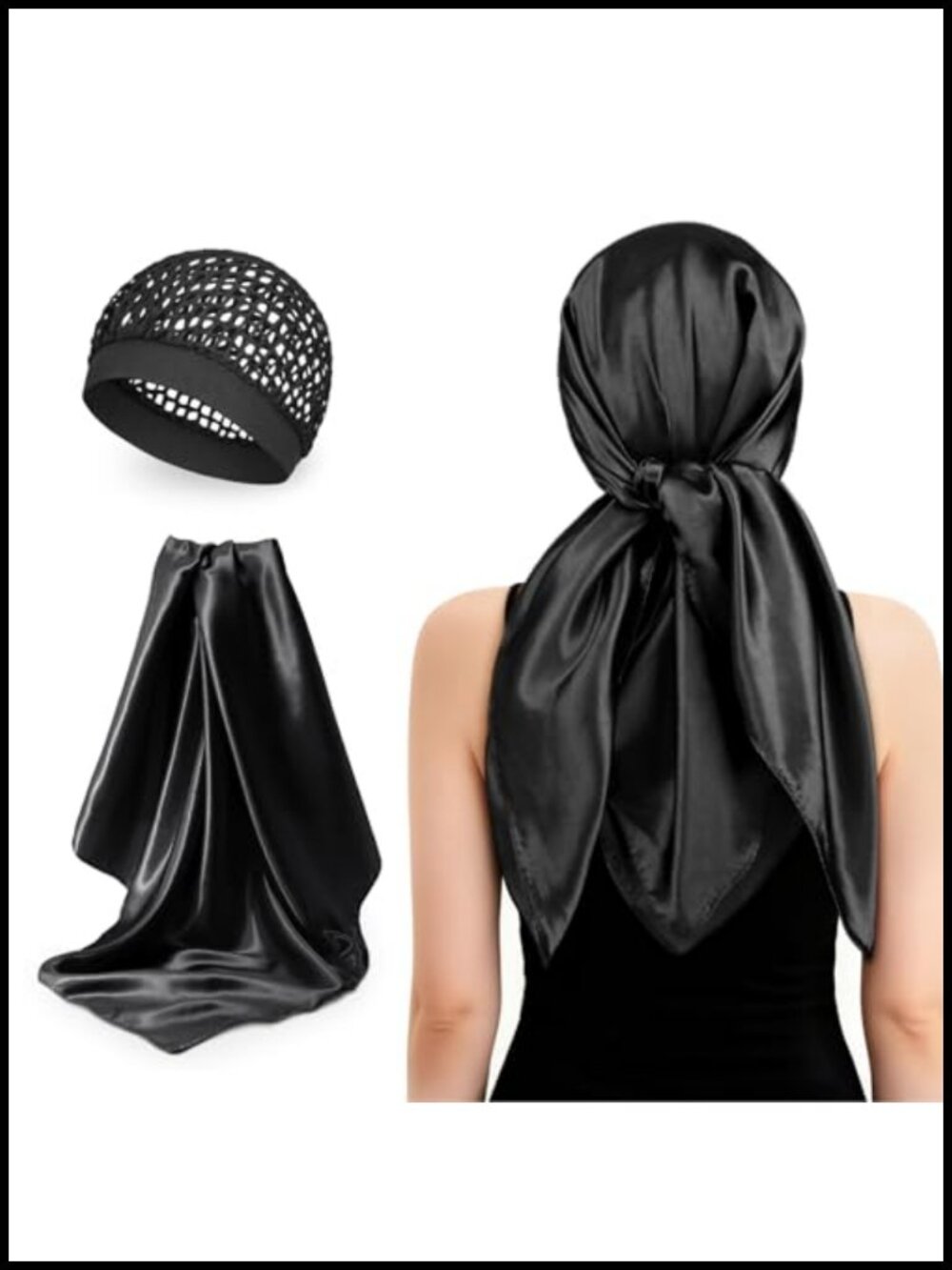 Satin Hair Wrap Net Set Silk Press Sleeping Scarf 2 Piece